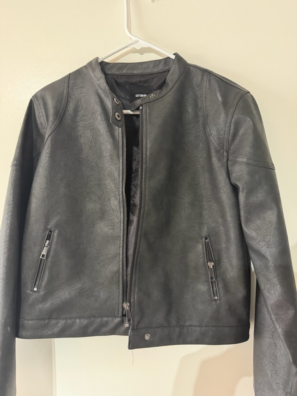 Cotton On Black Faux Leather Moto Jacket - Classic Zip Front